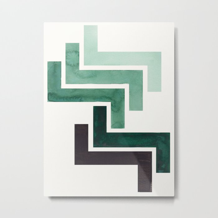 Deep Green Pattern Mid-century Modern Simple Geometric Pattern Watercolor Minimalist Art Squares Metal Print