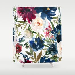 Burgundy Navy Floral Watercolor Pattern A OS Shower Curtain