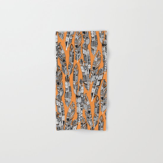 geo feathers orange Hand & Bath Towel
