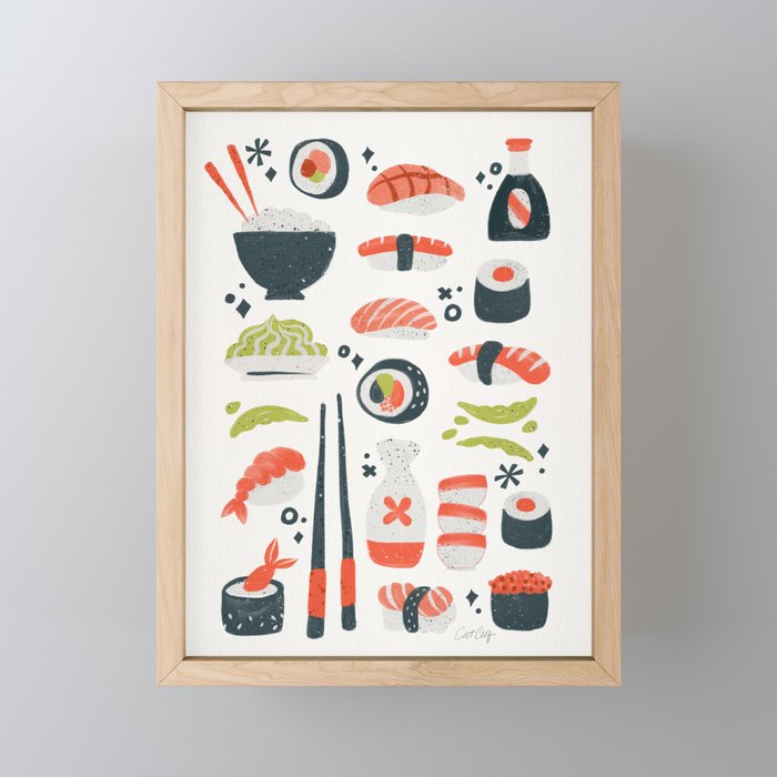 Sushi Dreams – White Framed Mini Art Print