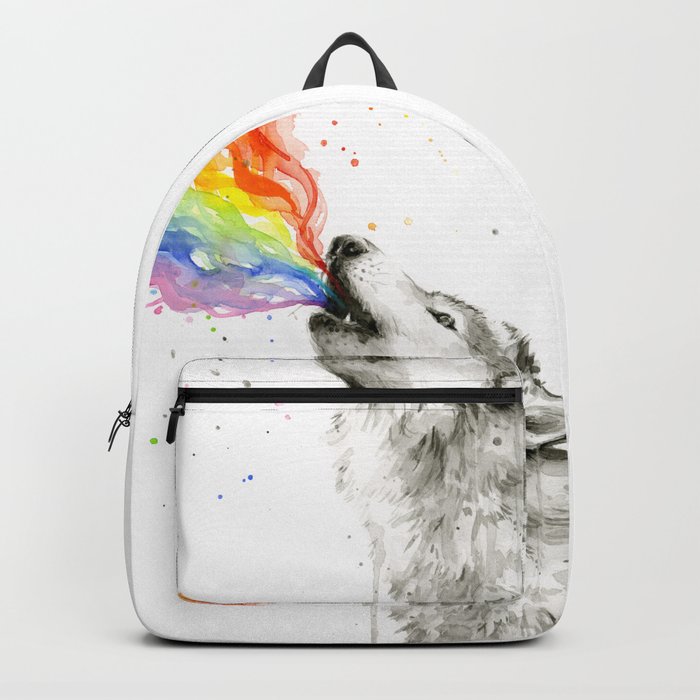 Wolf Rainbow Watercolor Animal Backpack by Olechka Society6