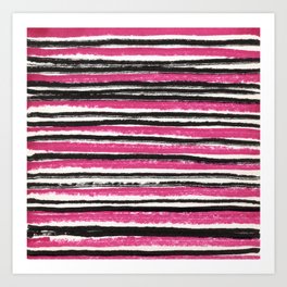 Horizontal pink and black striped pattern - handpainted Art Print