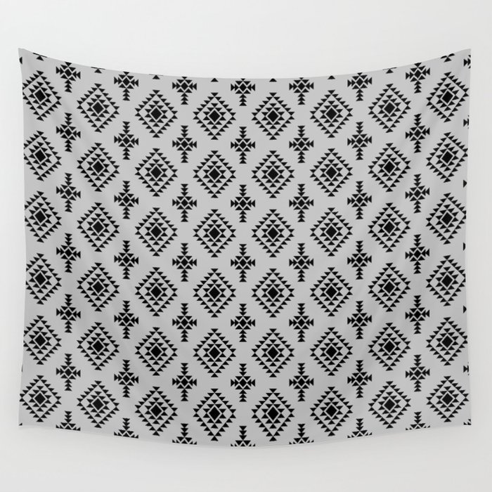 Light Grey and Black Native American Tribal Pattern Wall Tapestry