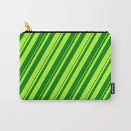 [ Thumbnail: Light Green & Green Colored Striped Pattern Carry-All Pouch ]