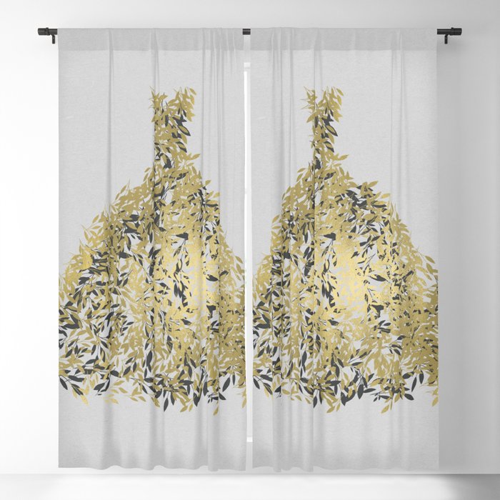Grey & Gold Leaf Botanical Dress Blackout Curtain