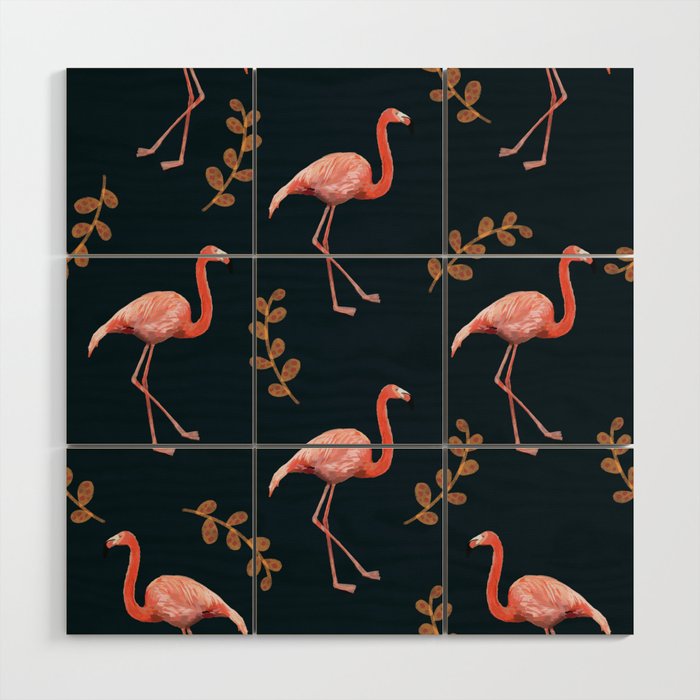 Navy Flamingos Wood Wall Art