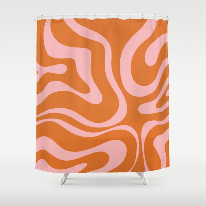 Liquid Candy Retro Swirl Abstract Pattern in Orange and Pink Shower Curtain