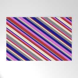 [ Thumbnail: Vibrant Orchid, Red, Beige, Grey, and Blue Colored Lines/Stripes Pattern Welcome Mat ]