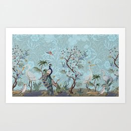 Chinoiserie Peacock Heron Floral Garden & William Morris Art Art Print