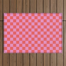 Pink and Orange Checkerboard Pattern Outdoor Rug