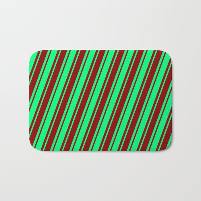 Dark Red & Green Colored Lined/Striped Pattern Bath Mat