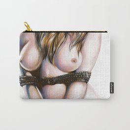Fetish, Sexy, bondage, Female tied up with rope, Brown hair woman, Nude art, Naked body, BDSM art Carry-All Pouch