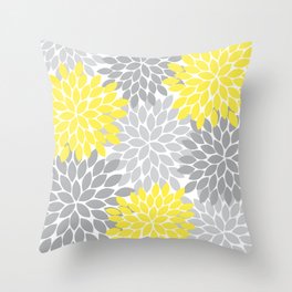 Yellow Gray Flower Burst Petals Floral Pattern Throw Pillow