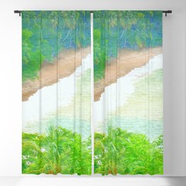 tropical beach impressionism painted realistic scene Blackout Curtain