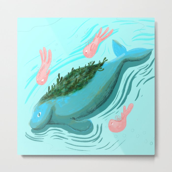 Dugong Swimming With Fishes Metal Print