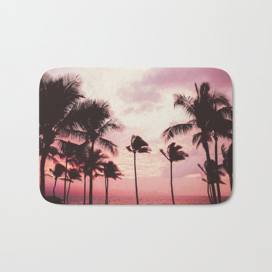 Tropical Palm Tree Pink Sunset Bath Mat