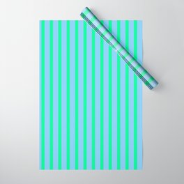 [ Thumbnail: Light Sky Blue and Green Colored Striped Pattern Wrapping Paper ]
