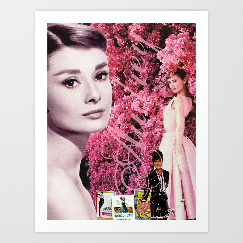 Audrey Hepburn Pink Collage Art Print By Desmondbates Society6 Awesome collage catalan (spain) artist, carme magem, uses recycled materials, newspapers, and oil paint to create unique captivating pieces! audrey hepburn pink collage art print by desmondbates