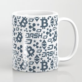 Cryptocurrency pattern in dark blue colors  Coffee Mug