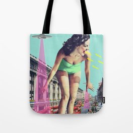 Rush Hour Madness Tote Bag | Girl Power, Scifi, Vintage, Feminist, Retro, 60S, Sci-Fi, City, Collage, Surrealism 