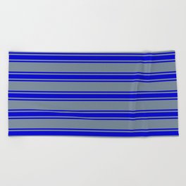 [ Thumbnail: Light Slate Gray and Blue Colored Striped Pattern Beach Towel ]