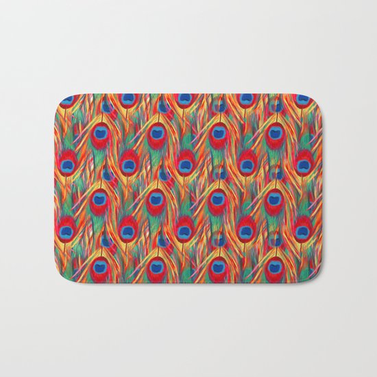 Beautiful Summery Peacock Feathers Pattern Bath Mat