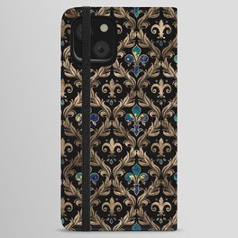 Fleur-de-lis pattern marble and gold iPhone Wallet Case