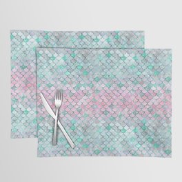 Pink Teal Mermaid Pattern Metallic Glitter Placemat