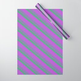[ Thumbnail: Sea Green and Orchid Colored Lines Pattern Wrapping Paper ]