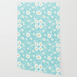 Floral pattern with small and large white flowers Wallpaper