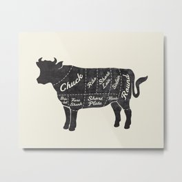 Beef Butcher Diagram Metal Print | Food, Animal, Diet, Steak, Funny, Farmanimal, Vintage, Covw, Steakhouse, Beef 