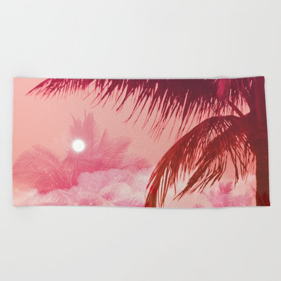 Tropical Pink Sunset Beach Towel