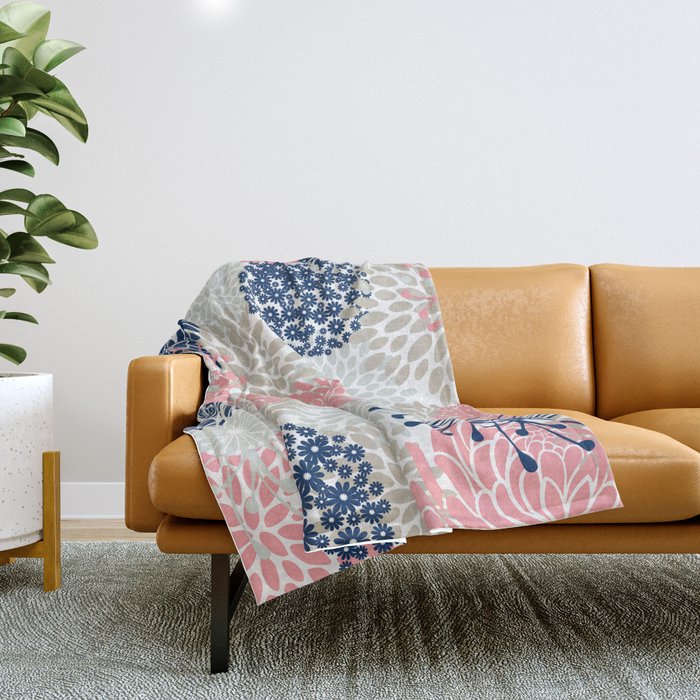 Blue and shop beige throw