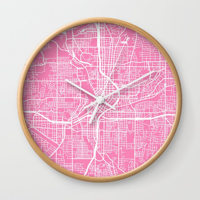 Atlanta map pink Wall Clock