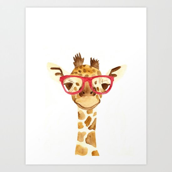 giraffe with glasses Art Print