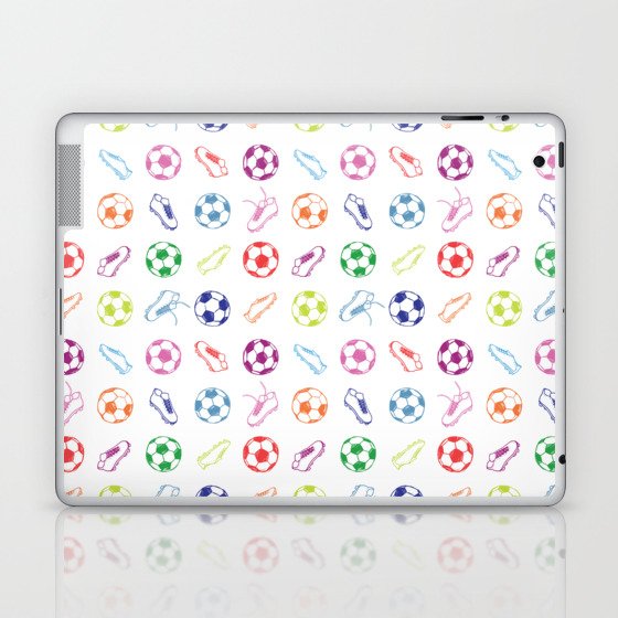 Soccer balls and boots doodle pattern. Digital Illustration Background Laptop & iPad Skin