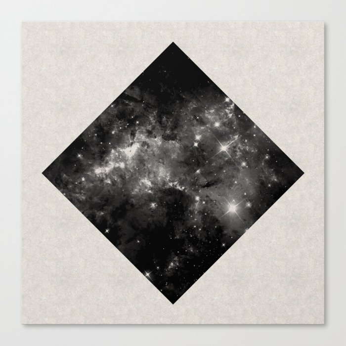 Space Diamond - Abstract, geometric space scene in black and white Canvas Print