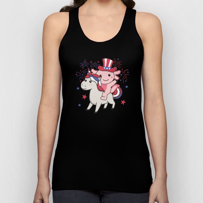 Axolotl With Unicorn For Fourth Of July Fireworks Tank Top
