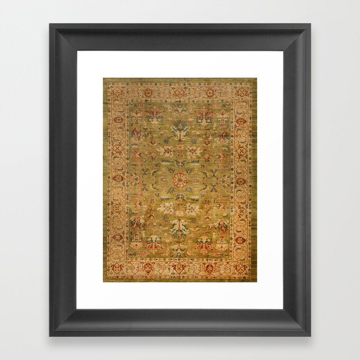 Persian 19th Century Authentic Colorful Muted Green Yellow Blue Vintage Patterns Framed Art Print