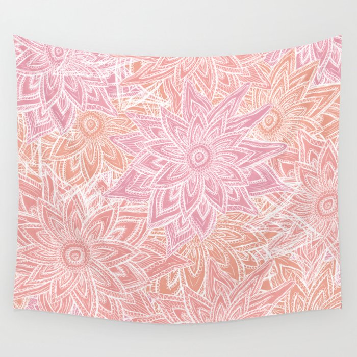 Pink Pastel Flowers Wall Tapestry
