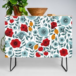 Red & Light Blue Flowers Credenza