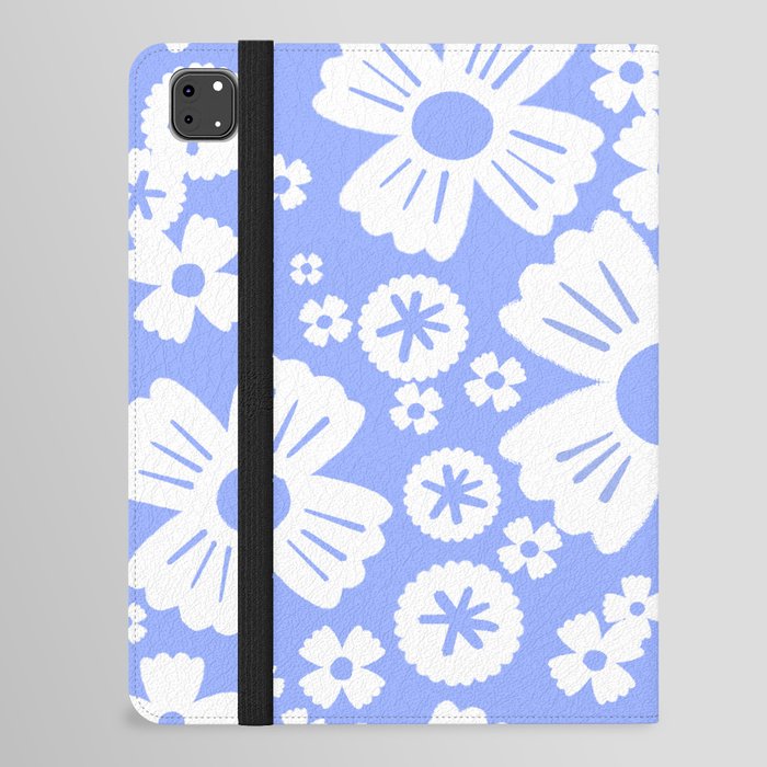 Modern Retro Light Denim Blue and White Daisy Flowers iPad Folio Case