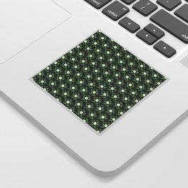 Green Retro Floral Checkerboard Pattern Sticker