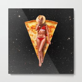 Cheesy Pizza Slice Tan - Space Metal Print