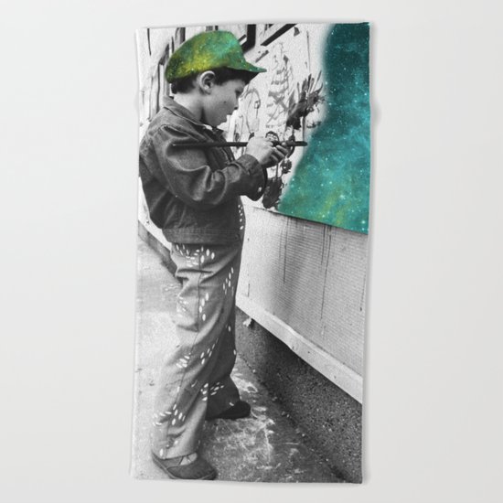 KID PAINTING THE UNIVERSE Beach Towel