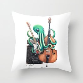 "Octo Bass" - Octopus Musician Throw Pillow