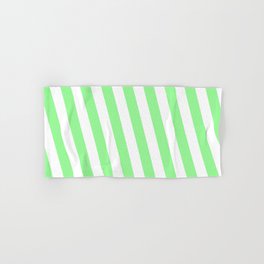 [ Thumbnail: Green and White Colored Lines/Stripes Pattern Hand & Bath Towel ]