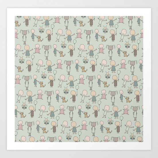 Children Playing-on Mint Art Print