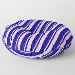 [ Thumbnail: Pink & Blue Colored Striped Pattern Floor Pillow ]