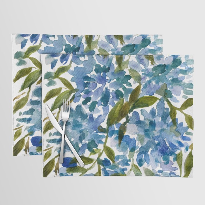 Blue Hortencia watercolor design Placemat